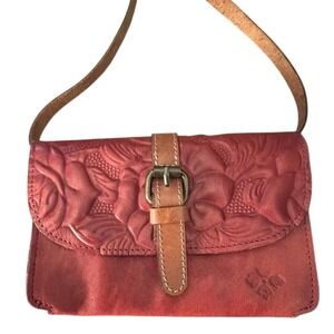 Patricia Nash Red Tooled Leather Floral Crossbody Bag Small‎ Rose Design (S426)